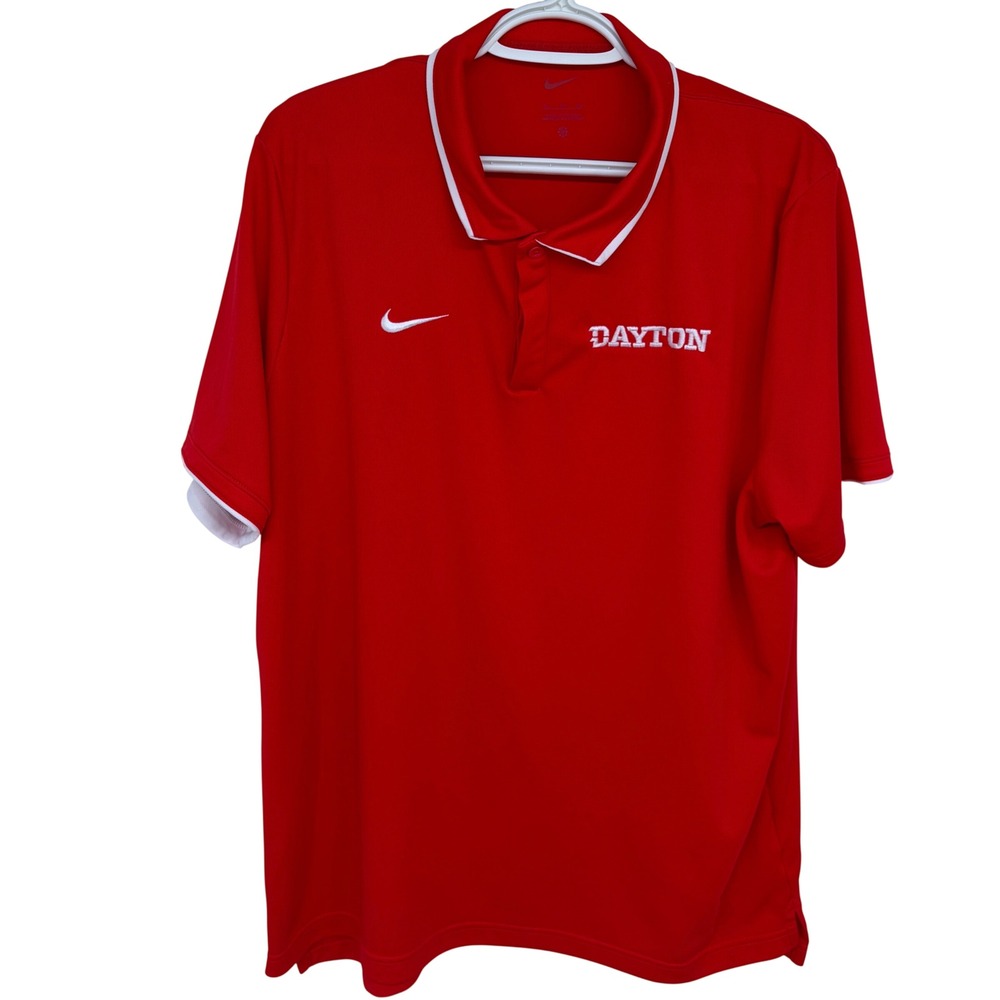 Nike‎ Dayton Flyers Polo Shirt XL Men's Dri Fit UD Athletic College NCAA Red